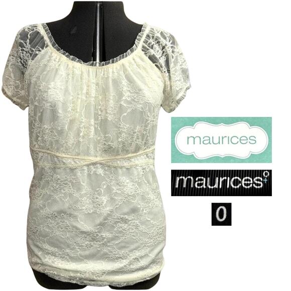 NWT Maurices Lace Puff Sleeve Peasant Top Cream Plus Size 0 Trashy Y2k Boho Chic - Picture 1 of 6